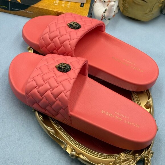 🆕 KURT GEIGER LONDON 🧿 NWOT Meena Eagle Quilted Slide, Salmon - Sz 42 US 11 - Picture 9 of 12